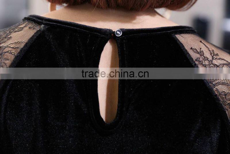 Black 3/4 sleeven loose wear t shirt for fat women