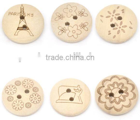 60 Mixed Nature Color 2 Holes Wood Sewing Buttons 20mm