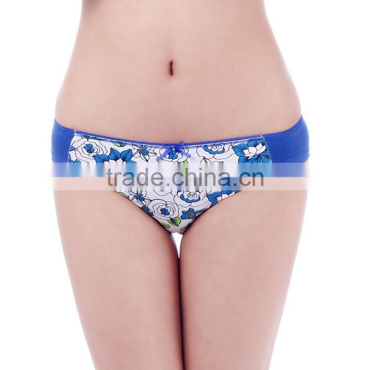 outsanding blue poeny cotton brief panties/yje wholesale plus size sexy cotton breathable underwea panties/mulit color