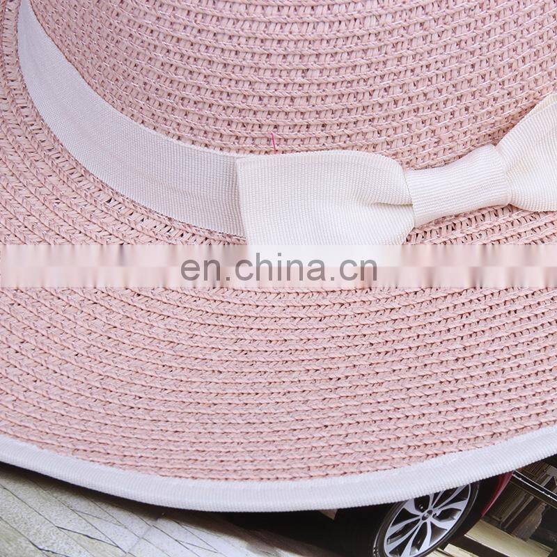 Lace Bowknot Straw Hat Folding Sunshade Hat Beach Cap