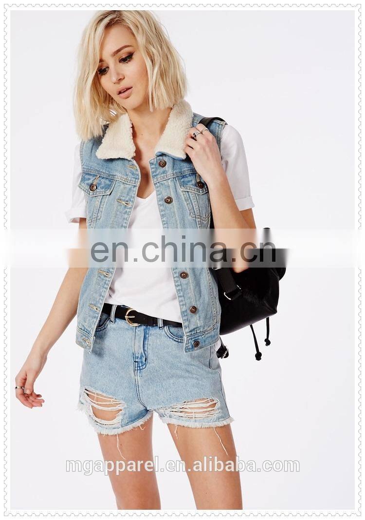 hot sale unique design sleeveless jean jackets for girls wholesale china