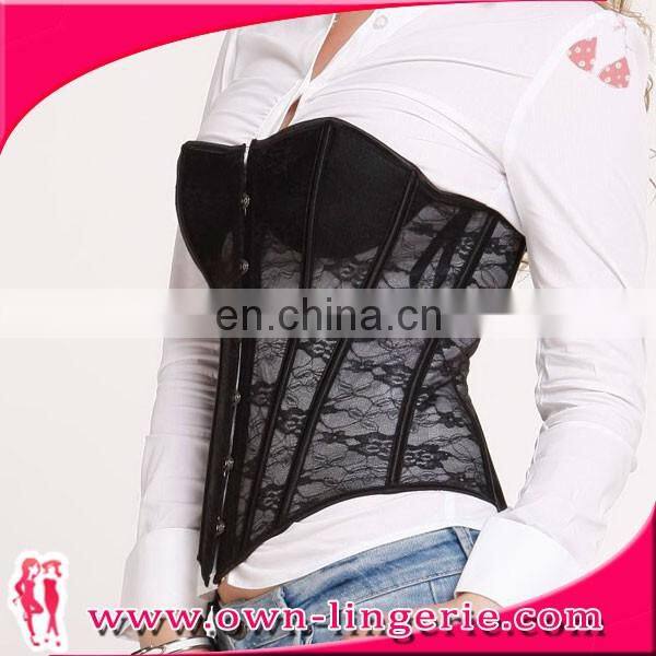 Black steel boned Sexy lace Mesh Corset ladies waist shaper corset on sale