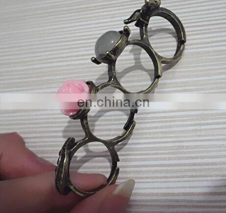 Luxuries wedding Copper Palm Rings Rose Gold Plated CZ Zircon Ring Girls Lovers Prong Setting Rhinestones Four Fingers