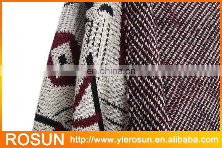 Acrylic Geometric Print Drape Long Knit Cardigan For Women