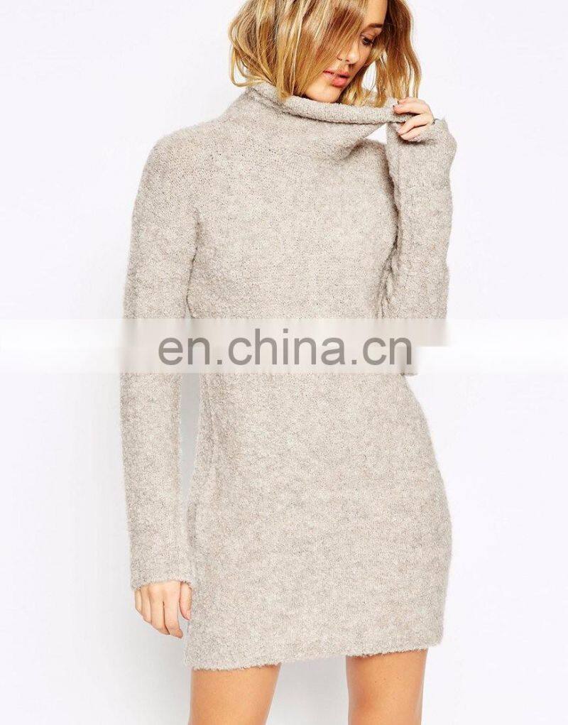 Euro woman long sleeves high neck wool sweater dress