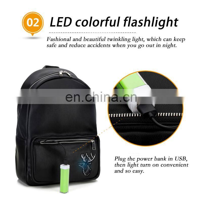 black PU teenager school bag with led backpack billboard