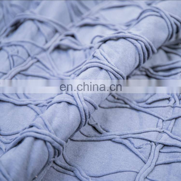 Washable Durable Navy Solid Color Quilt 100%cotton Coverlet Bed-cover with Pinch Pleated Ruffled