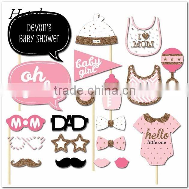 Set of 20 Baby Shower Girl Photo Booth Props on A Stick DIY Kits Fun Favor Gifts Baby Shower Party Decoration Accessorie PFB0079
