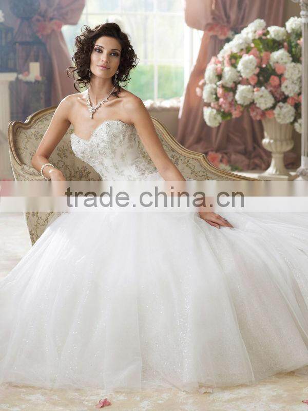 2014 New Arrival Sweetheart Ball Gown Appliqued Tulle Wedding Dress