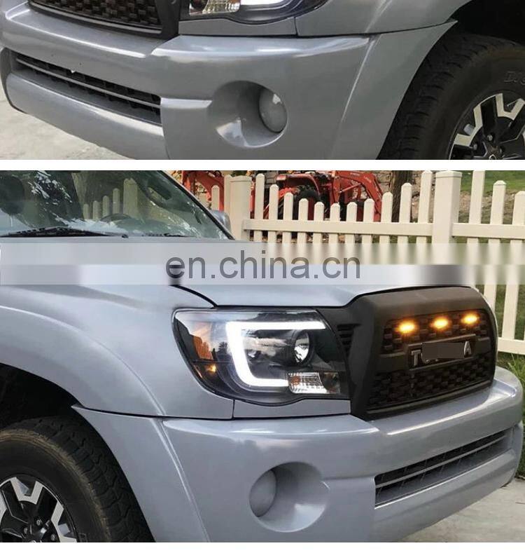 Fit 2005-2011 Tacoma TRD PRO Grill Matte Black Grille With Raptor Led Light