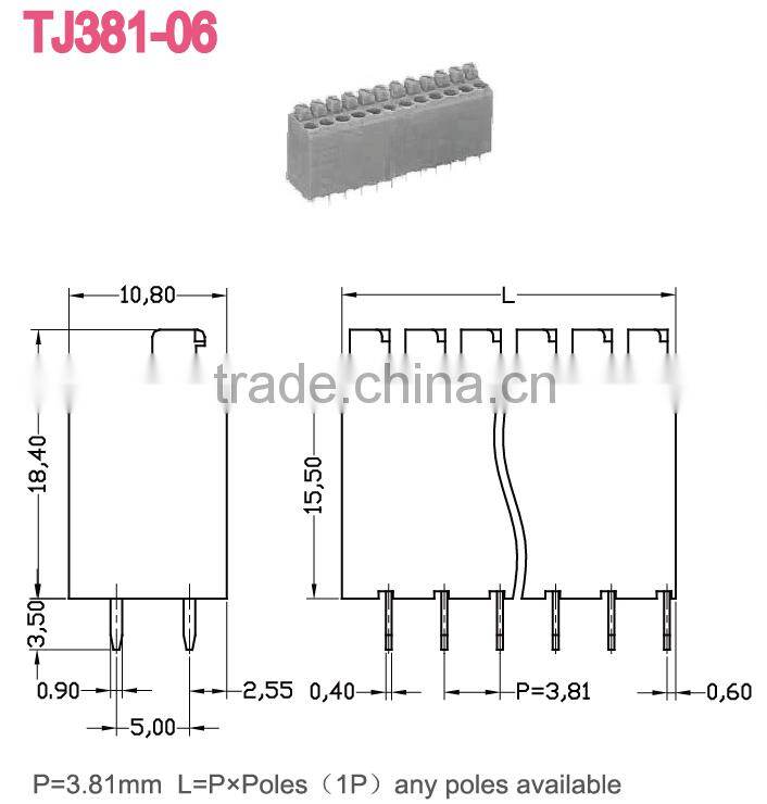 Gray PCB Spring connectors vs Spring terminal block screwless terminal TJ381-06