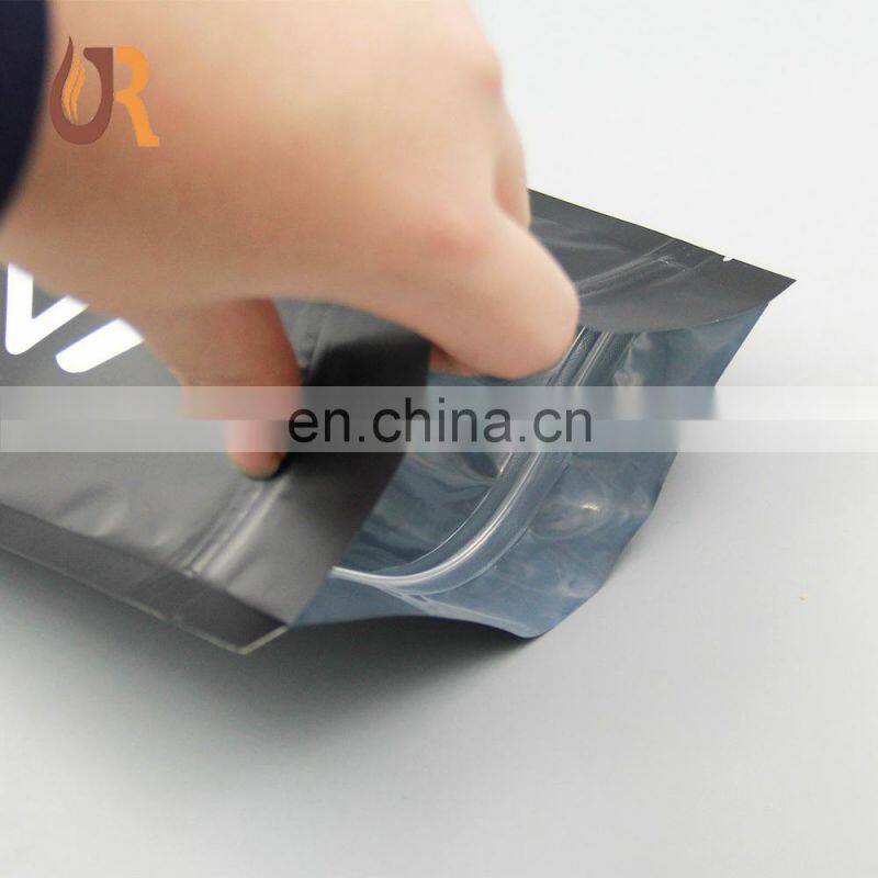 Custom printed food aluminum foil zipper black matte packaging bags for coffee tea powder