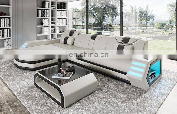2021 Multi-functional living room sofa set furniture top grain leather sectional Sofa with LED light