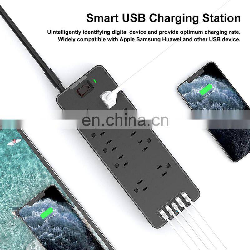 Safety Germany Multiple 4 Outlet Power Strip Socket 4 Outlet with Dual USB Ports and Retractable Cord