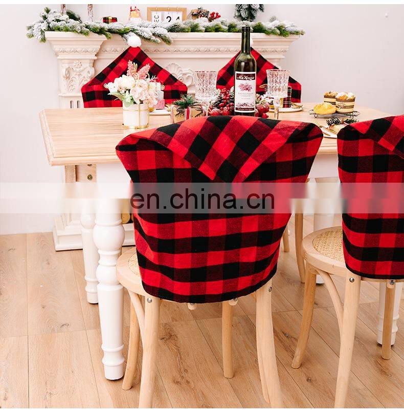 Red Black Plaid Christmas Chair Cover 2022 Santa Xmas Party Decoration for Home Hotel Table Ornament