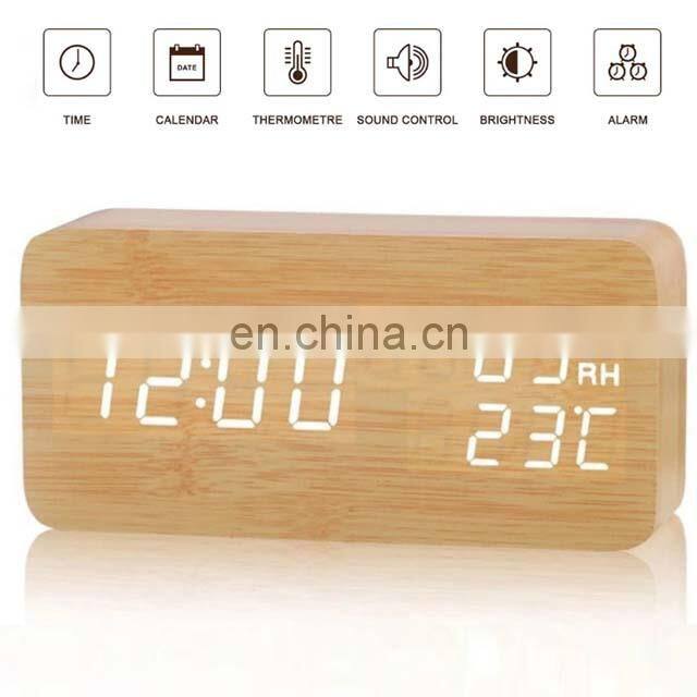 Rectangle Wood Wooden Led Desk Clock