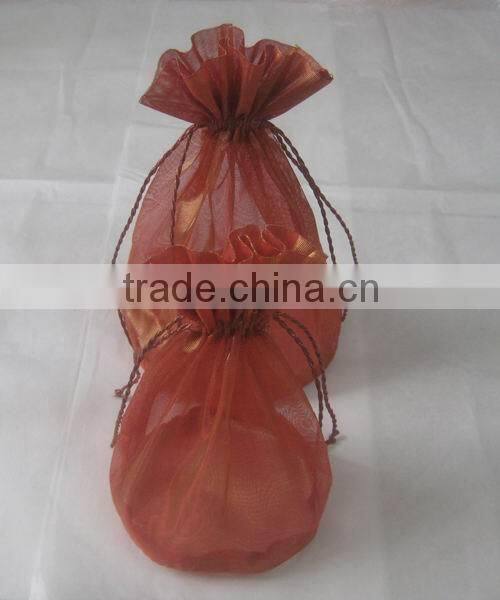 white wine bottle organdy drawstring printed ribbon bag for packing red wine