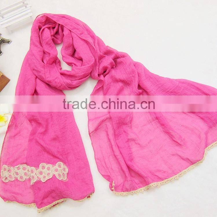 Wholesale Plain Cotton Linen Flower Embroidery Designs Ladies Scarves