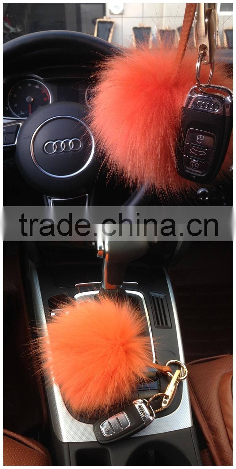 Fashion Popular Ladies Fur Ball Key Chain 100% Real Racoon Fur Keychains