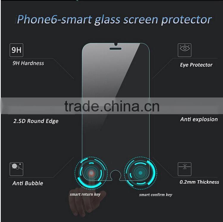 2015 creative design magic touch tempered glass screen protector for iphone 6 with smart touch back and confirm buttons