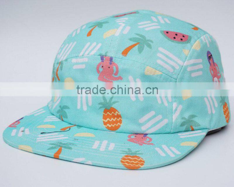 Flat brim 5 panel printing camper cap