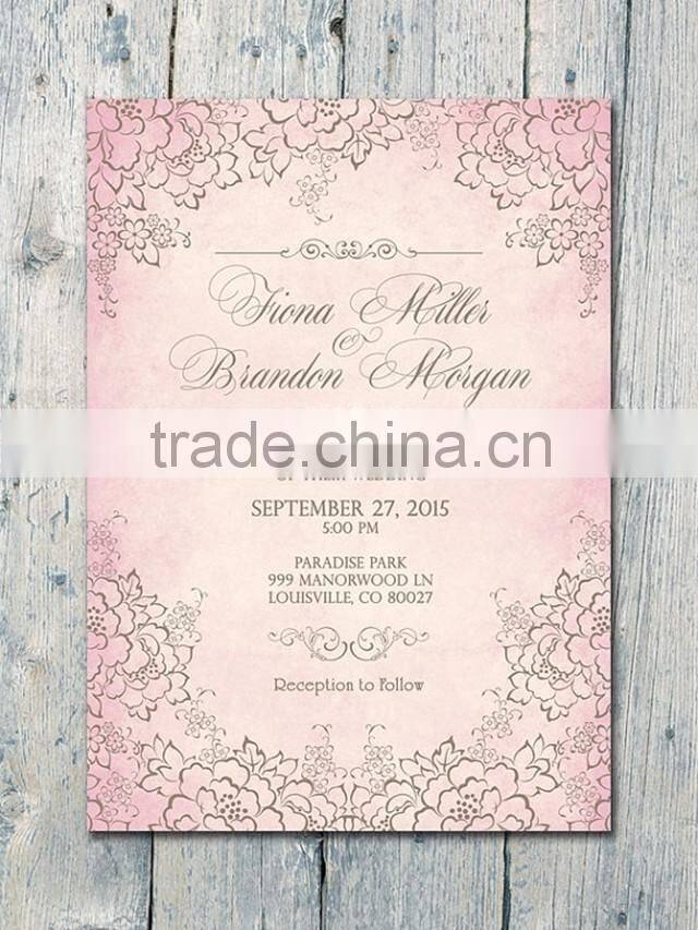 Hot sale charming romantic purple wedding invitations with rose pattern