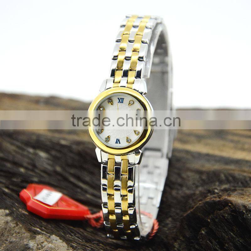 2015 new design stainless steel watch genuine leather strap watch