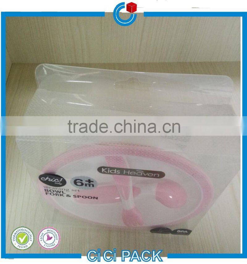 PP PET PVC Plastic folding Box for baby bowl with spoon and fork