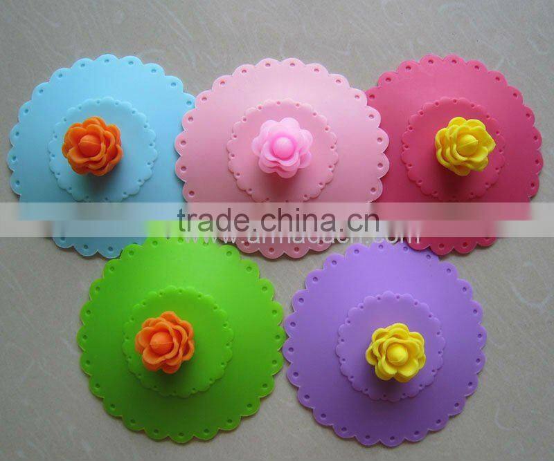 magic silicone cup lids with 3D Rose Flower handle