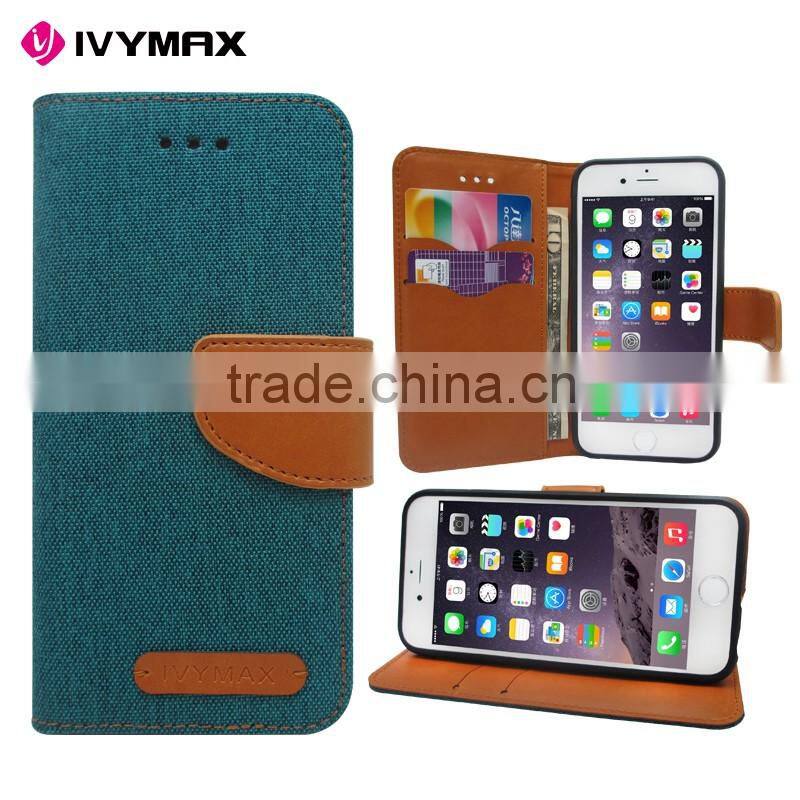 Wholesale dual color convas pouch case with credit card for iphone 6 folio flip case cover