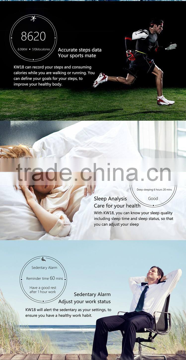 EXCELVAN Smart Watch KW18 SIM Watch MTK2502C Pedometer Heart Rate Monitor Touch Screen Smartwatch for iOS Android Smartphone