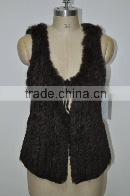 women fashion knitted real rabbit fur vest LK16F005