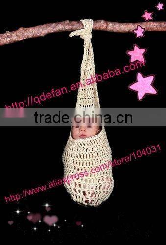 new arrivals crochet Baby Stork Pouch Hanging Photo Prop Cream Boy Or Girl