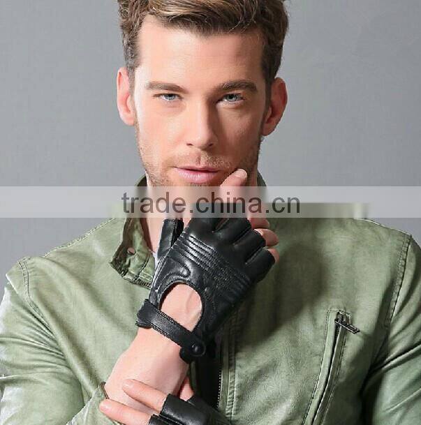 fashion Hollow out top sheep leaher car driving men fingerless gloves