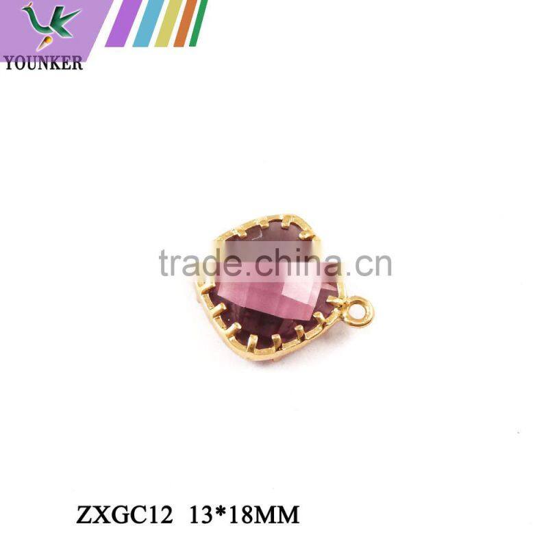 2016 New Design Hot Sale Zircon Faceted Pendant Glass Gold & Silver Bezel Paw Setting gemstone Connectors for Jewelry Making.
