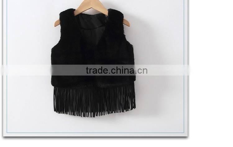 children winter wholesale clothes knitted brown rabbit fur vest apparel