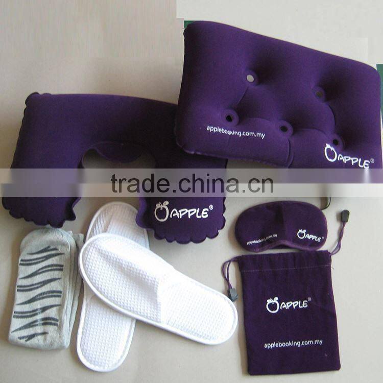 travel pillow set comes with cotton u-shaped pillow,eye mask,packing pouch in blue