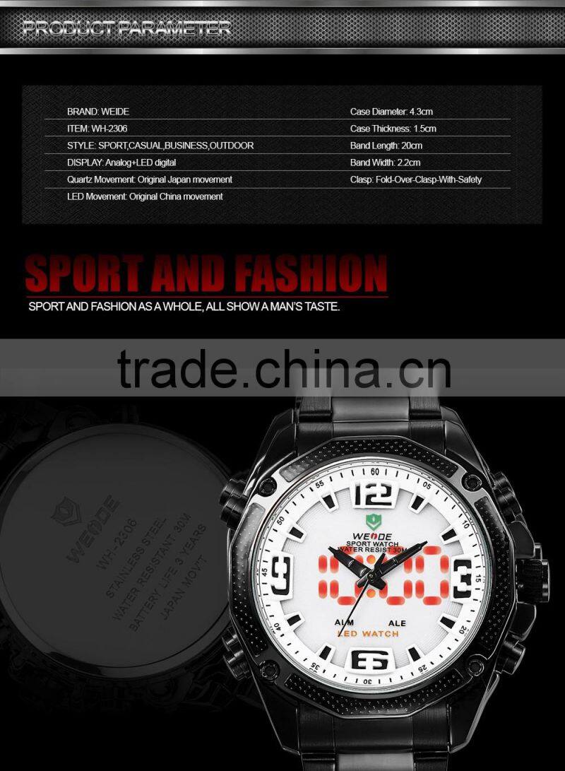 WEIDE Military trendy watches water resistant watch 30m description of Wrist watch Alarm LED large digital timer WH2306