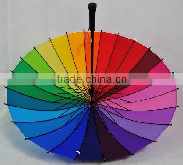 24 ribs rainbow umbrella factory for all kind of advertising 23" stick umbrella