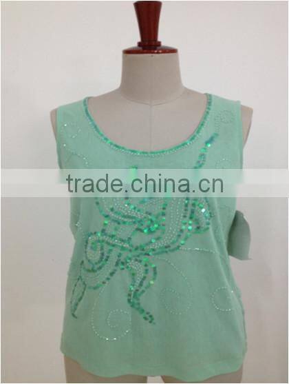 knit sleeveless sequin t shirt for women