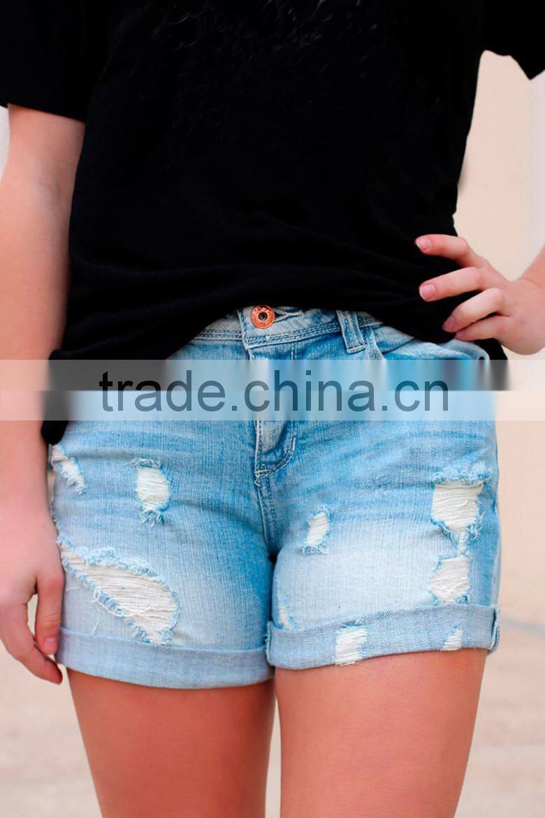 Ladies fashion denim shorts, 2015 hot sale girls shorts, overalls hem with grinding shorts