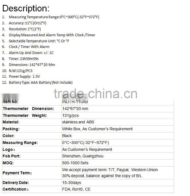 Best selling Digital Thermometer for Oven Digital Lcd Display Probe Food Thermometer Timer Cooking Kitchen BBQ Meat