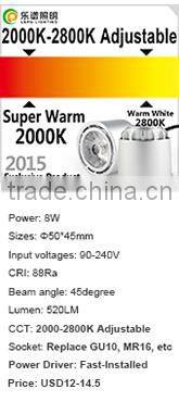 83mm Cutout 13W 15W led light downlight CCT Adjustable 2000-2800k