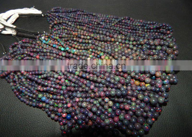 Natural Black Ethiopian opal Round Beads