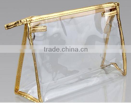 Clear vinyl pvc cosmetic packaging handle bag sewing from China manufacturer