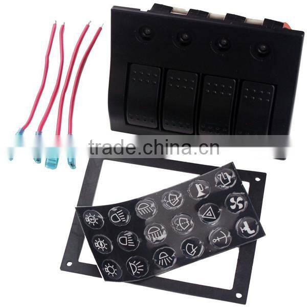 Black DC12V 4 Gang Car Boat Switch Panel with LED Light Rocker Circuit Breakers