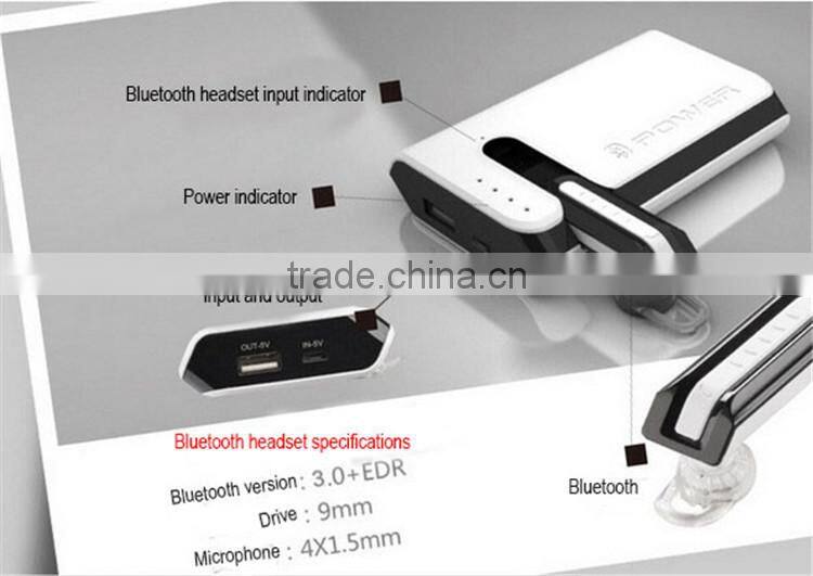 2016 Hot sale 7800mah portable power bank with bluetooth earphone