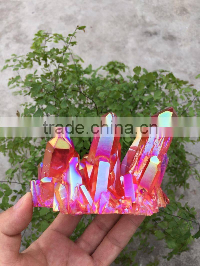 Large Red Flame Quartz Crystal Electroplating Crystal Cluster Rainbows