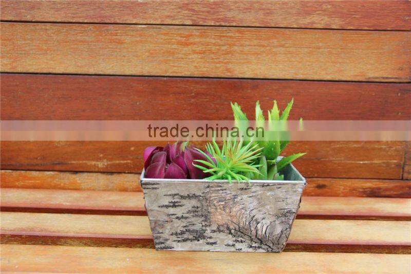 Simple Wooden Design Christmas Decoration Garden Outdoor Metal Bark Flower Pot for 2016 Christmas Square Metal Bark Flower Pot