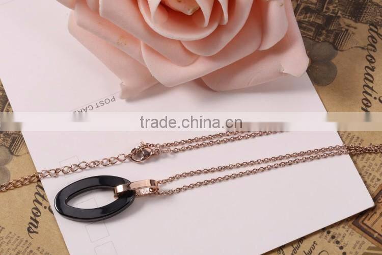 Western lady fashion simple style black ceramics rose gold chain necklace graceful jewelry set